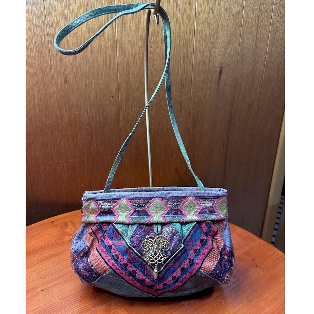 Vintage Colorful Sharif Leather Clutch Bag with Thin Strap